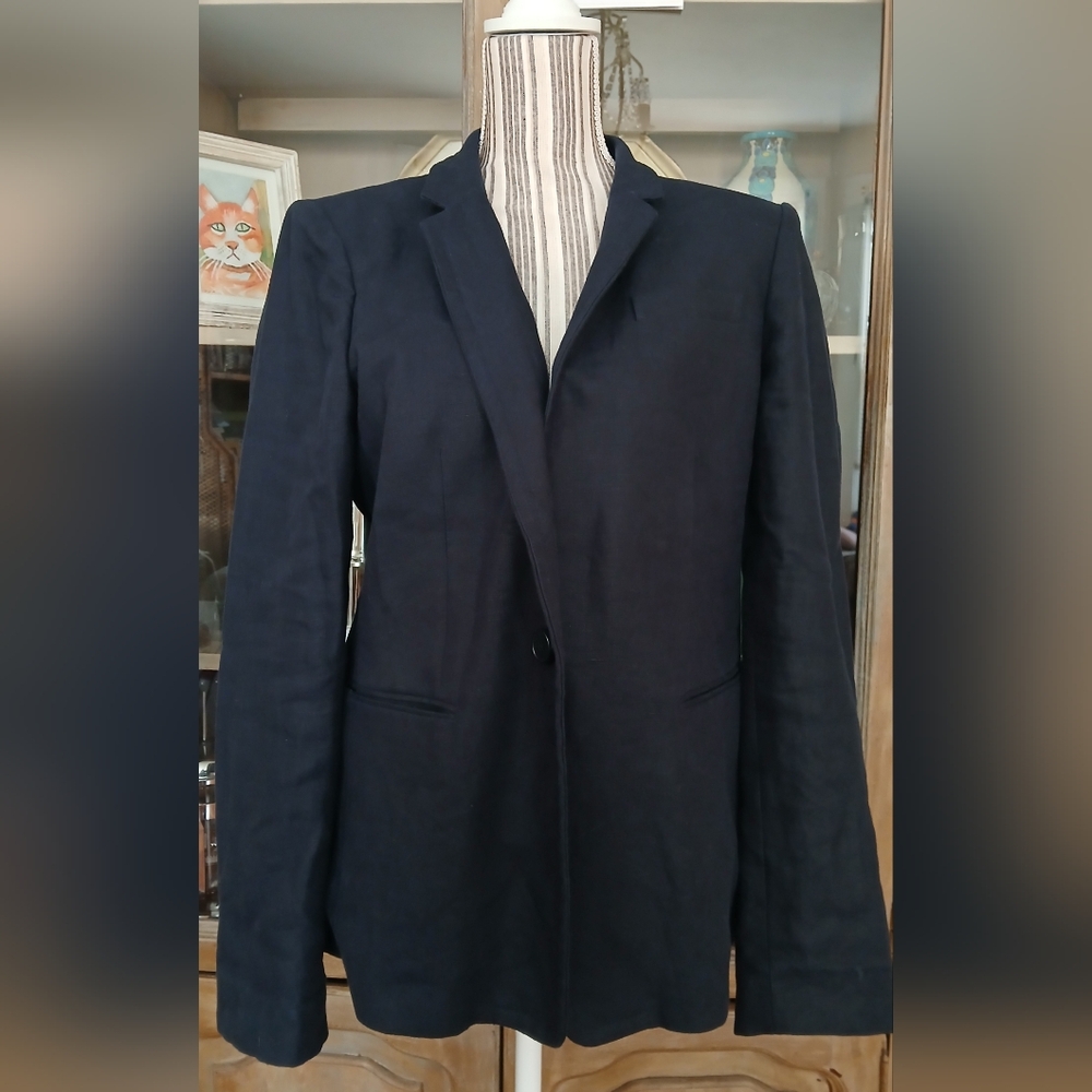 J. Crew 100% Linen Lined Navy Blazer - l